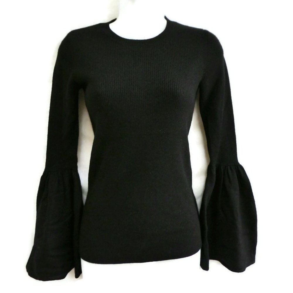 BCBGMaxAzria Sweater Black Ribbed Flounce Sleeve
